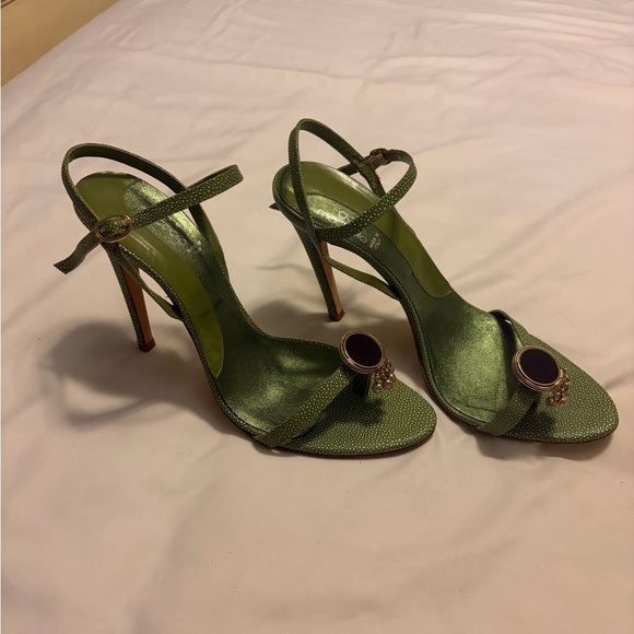 Leather mint green Strappy High Heel Sandals with Embellished Accent. - Picture 9 of 11